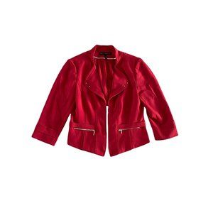 White House Black Market Red Structured Silver Zip Jacket Copped Lined Size 6